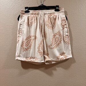 Maison Article Paisley Mesh Shorts Mens M Cream Streetwear Drawstring Athletic